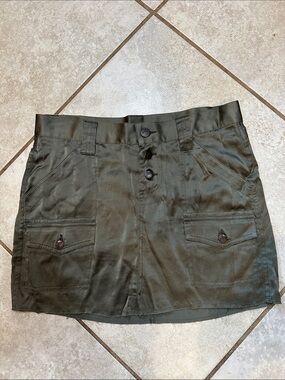 Y2K Joie Olive Green Silk Low Rise Cargo Micro Skirt 2 Army Military